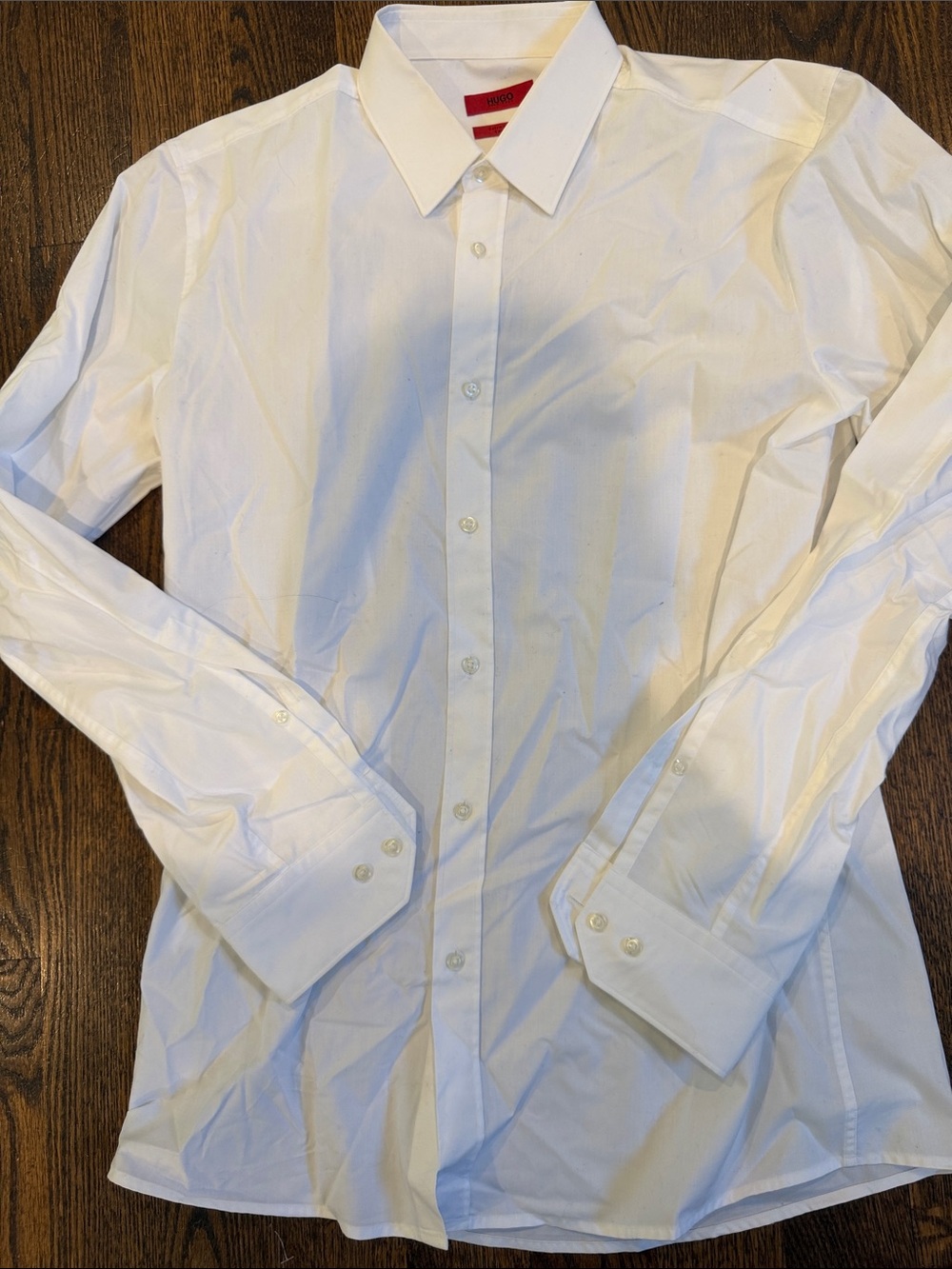 HUGO White Long-Sleeve Men's Dress Shirt